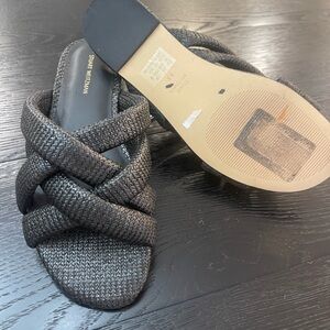 Stuart Weitzman Black Textured Mules